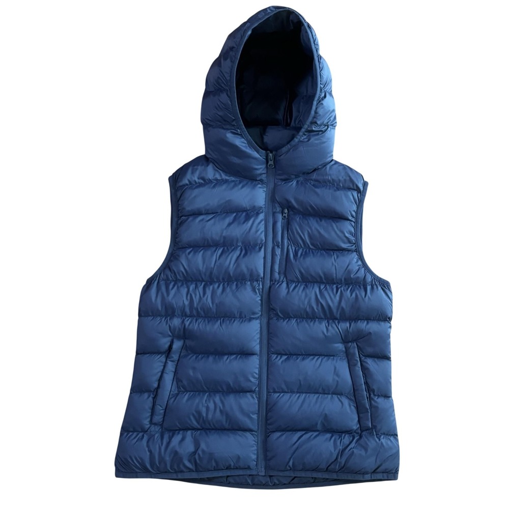 Fabletics Vest Womens Small Blue Hooded Puffer Quilted Full Zip Pockets Warm